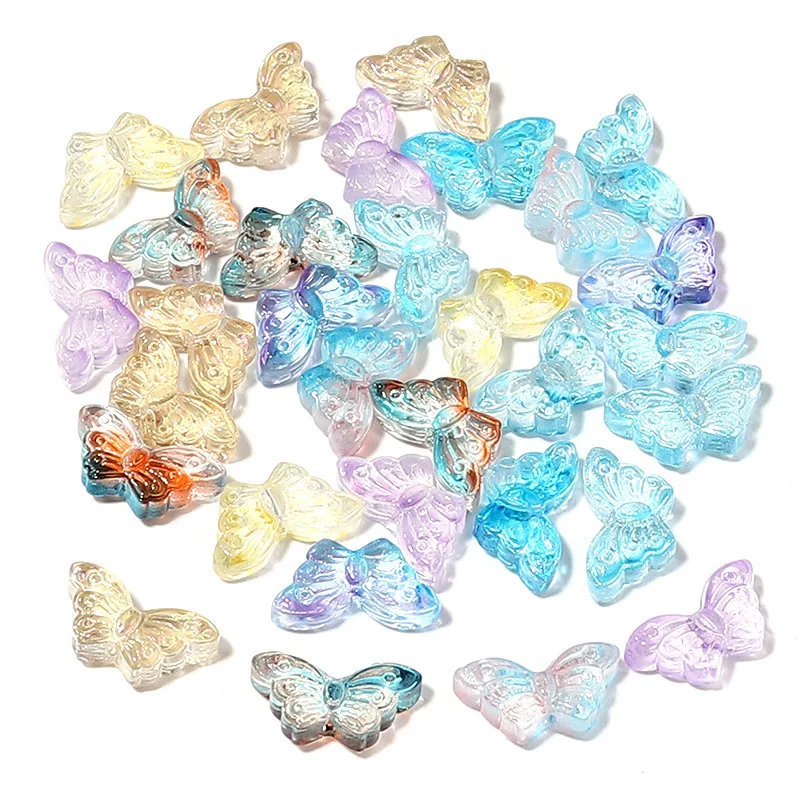 Hobbyworker 15*8mm Glass Glaze Colorful Transparent Butterfly Loose Beads For Mobile Chain Accessories Jewelry Making B0644