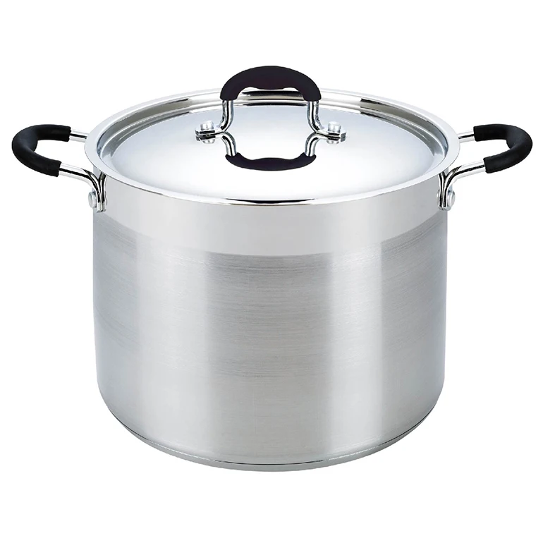 Kitchen Cookware High Quality Stainless Steel Stock Pot Soup Pot with Glass Lid and Two Side Handle with Silicon