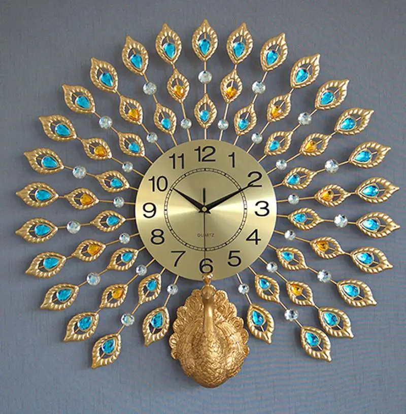 
odm/odmmodern wall clockArt Crafts Large Decoration Metal Peacock Wall Clock Home Decor Night Lightreloj de pared 
