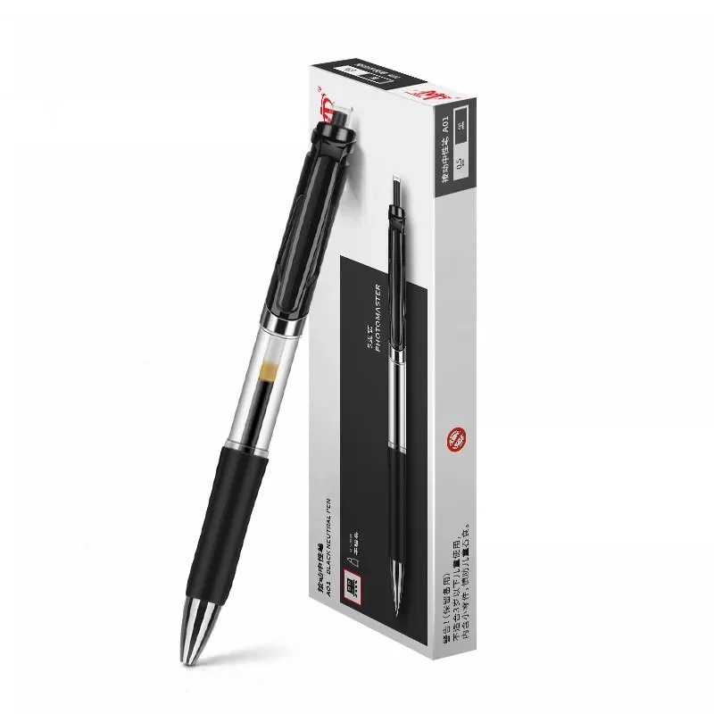 Factory Delivery Plastic Stationery School 0.5mm Medium Push-type Black Gel Pen Sets