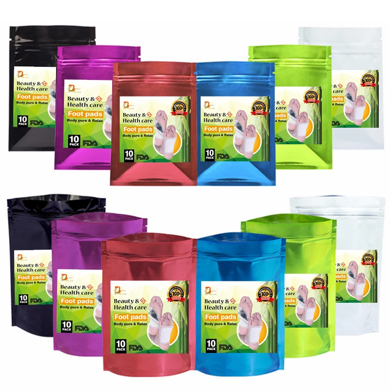 Color Bag Foot Patch 10PCS With Your Logo 100% Natural Herbal Bamboo Vinegar Lavender Rose Green-tea Mint Ginger Foot Detox Pads