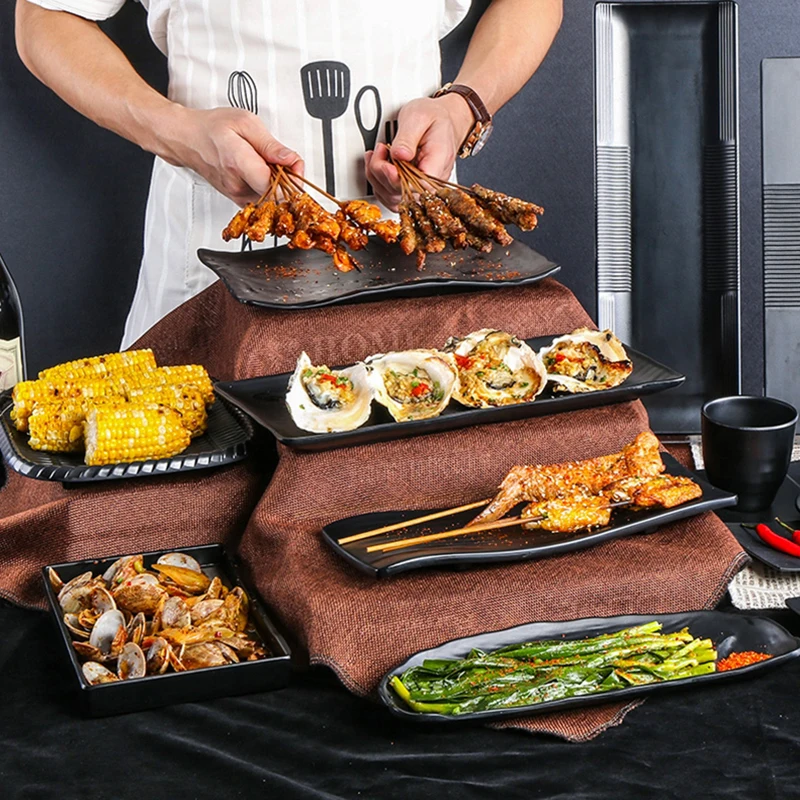 Hot Selling Black Square Shaped Luxury Cheap Bulk Melamine Dinner Plates