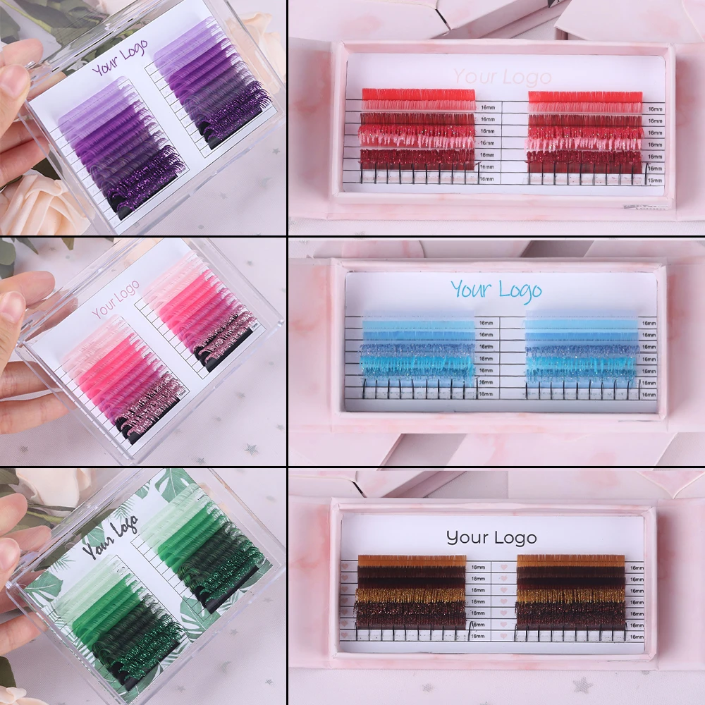 New Purple Blue Brown Green Red Pink Colored Lash Extensions .03 Individual Natural False Colorful Eyelash Extension