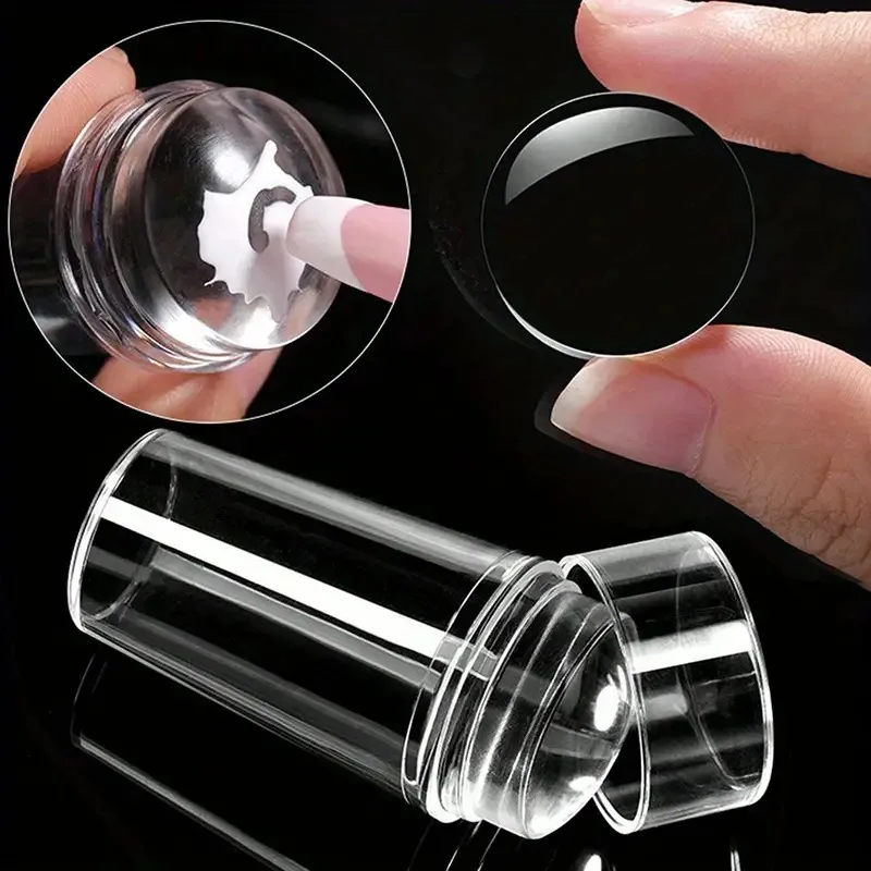 Clear Jelly Silicone Nail Stamper and Scraper Set for Gel Polish DIY French Manicures Nail Art Stamping Tool with Cap Scraper