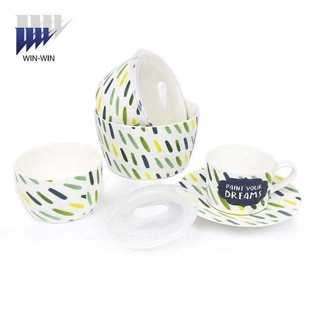 3pieces colorful custom ceramic bowl for full decal designs