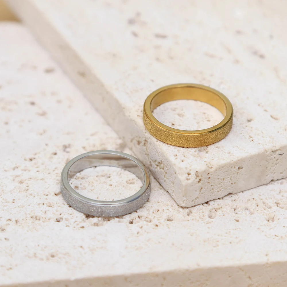 Chris April 316L Stainless Steel Gold Plated Ring Sandy Matte Finish