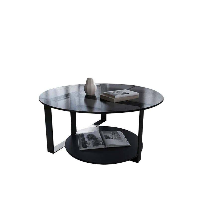 
Living room wrought iron tempered Gold Metal Leg Round glass coffee table round transparent table modern minimalist 