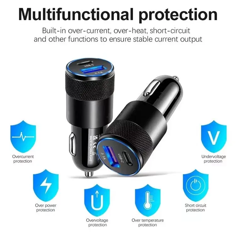 Hot Sale Fast Car Charger 3.1A/15W Mobile Phone USB Charger Adapter 2 Port Cigarette Lighter