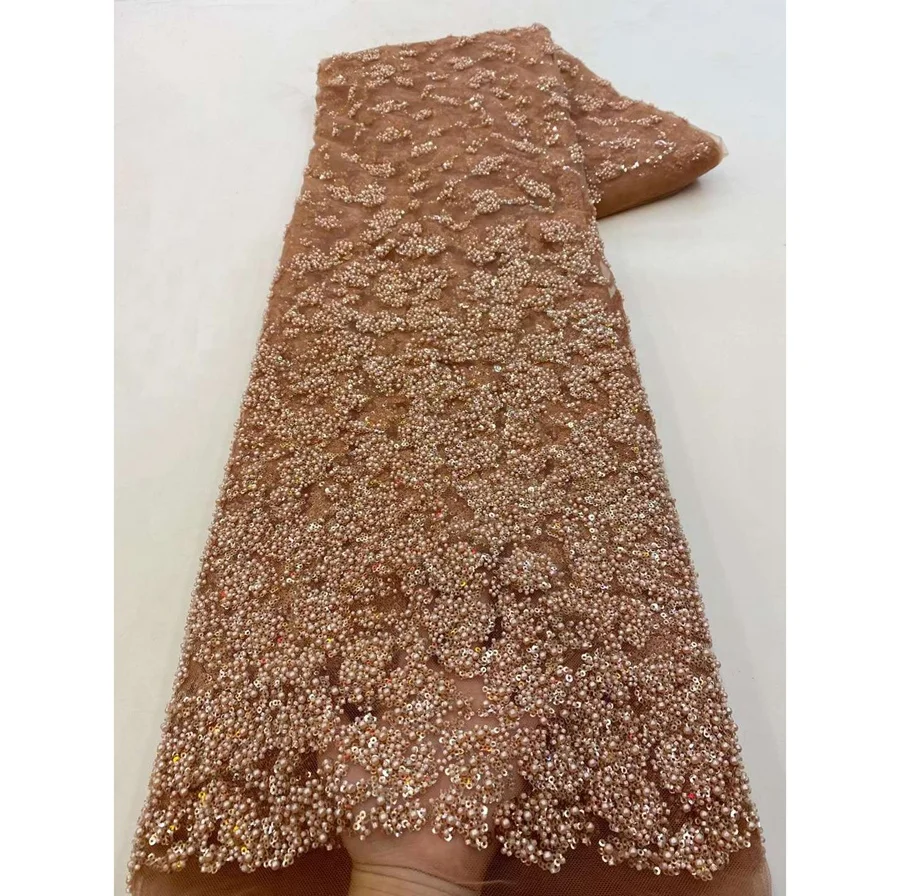 Fully Beads Sale Competitive Price French Tulle Lace Fabric Sequin Luxury for Bridal Wedding Evening Dress