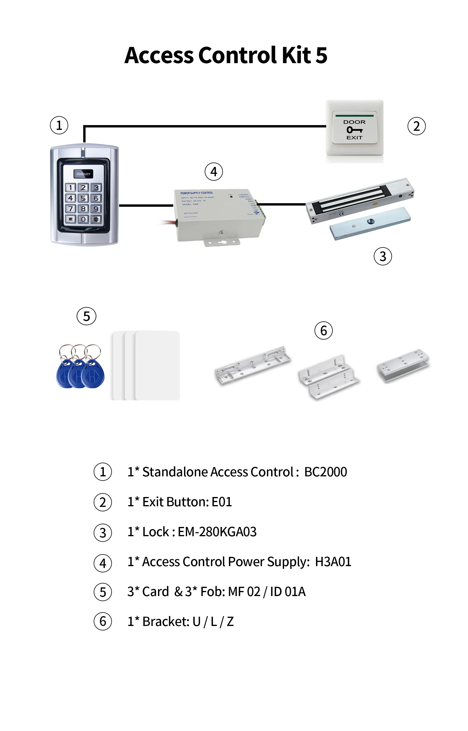 Sebury  Access Control kits Metal Keypad +magnetic lock+exit button and so on anti-vandal metal keypad