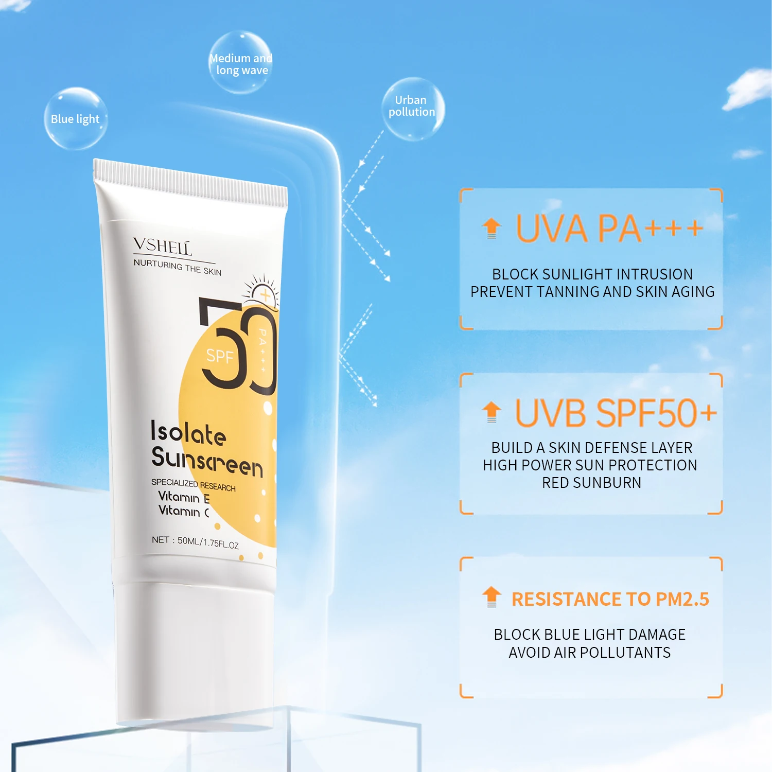 50Ml Spf 50 Sunscreen Lotion With Broad Spectrum Protection With Hyaluronic Acid For Soothing Non-Greasy Protection