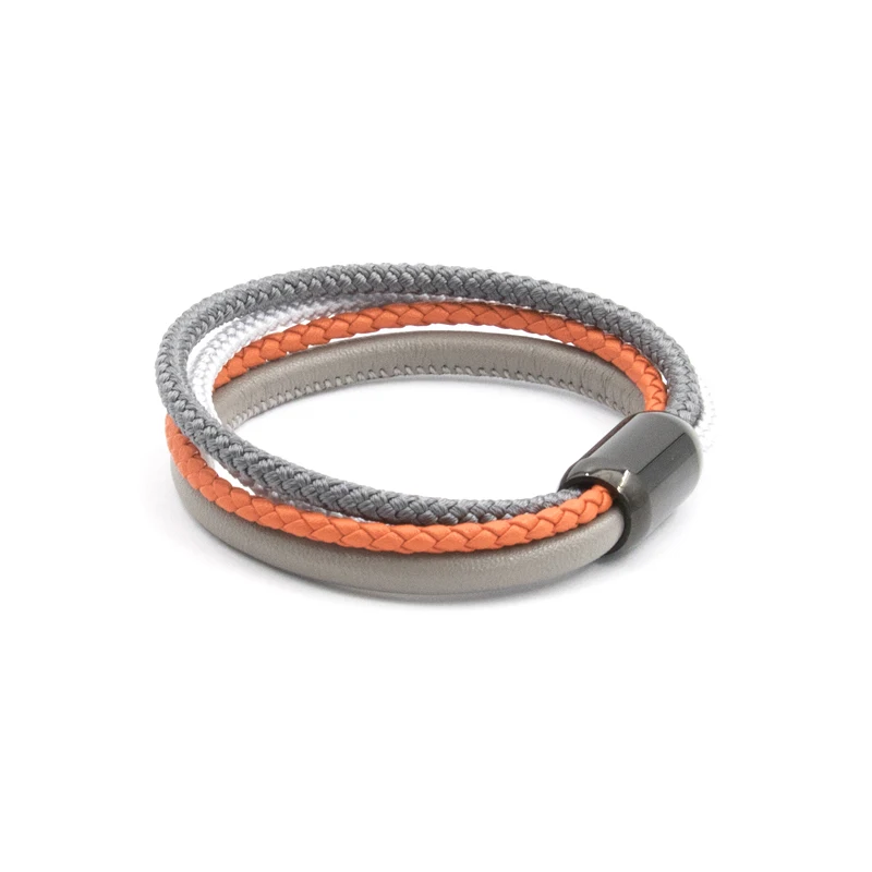 New arrivals Orange Leather and cotton braided bracelet mens women with Magnets closure