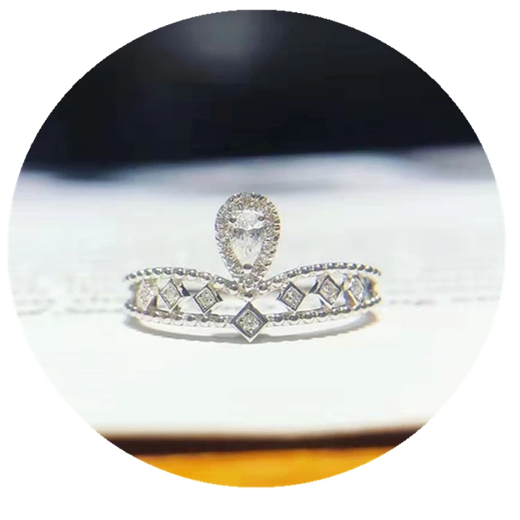 Wholesale Queen Crown Shaped High Quality Certified Diamond 18K Solid Gold Rings