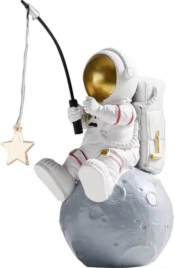 Astronaunt Series White Resin Figurine Fishing for Stars for Home Decoration Desk Art Ornaments Universe Lovers Gifts Souvenir
