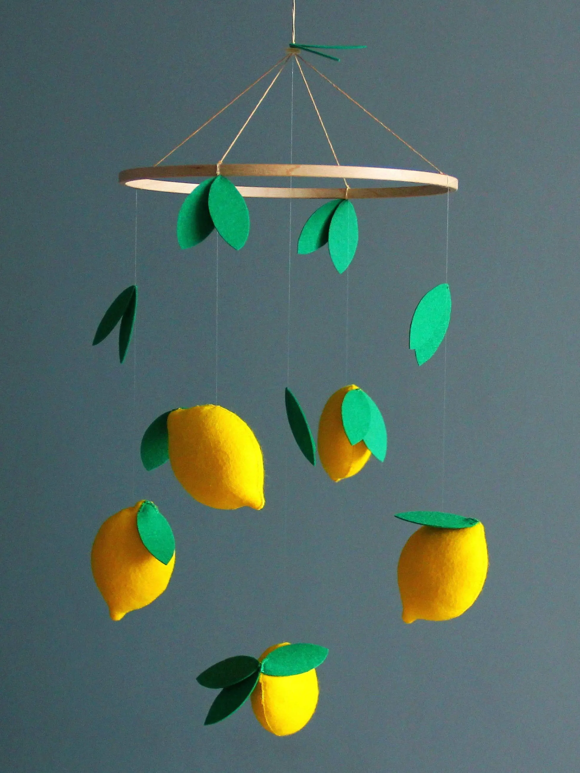 
Tropical lemon green leaves accessories hanging supplies musical nursery wooden frame felt baby crib mobile 
