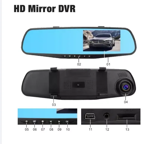  Фабрика OEM Эспехо retrovisor camara CR43 Hd 1080P широкоугольный Автомобильный видеорегистратор Dvr 4 3 дюймов сенсорный экран зеркало заднего вида автомобиля