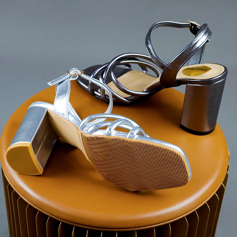 Women High Heels Sandal Sexy Slingback Sexy Criss-cross Square Open Toe Dress Shoes 9CM Block Heeled Ladies Party Nude Shoes