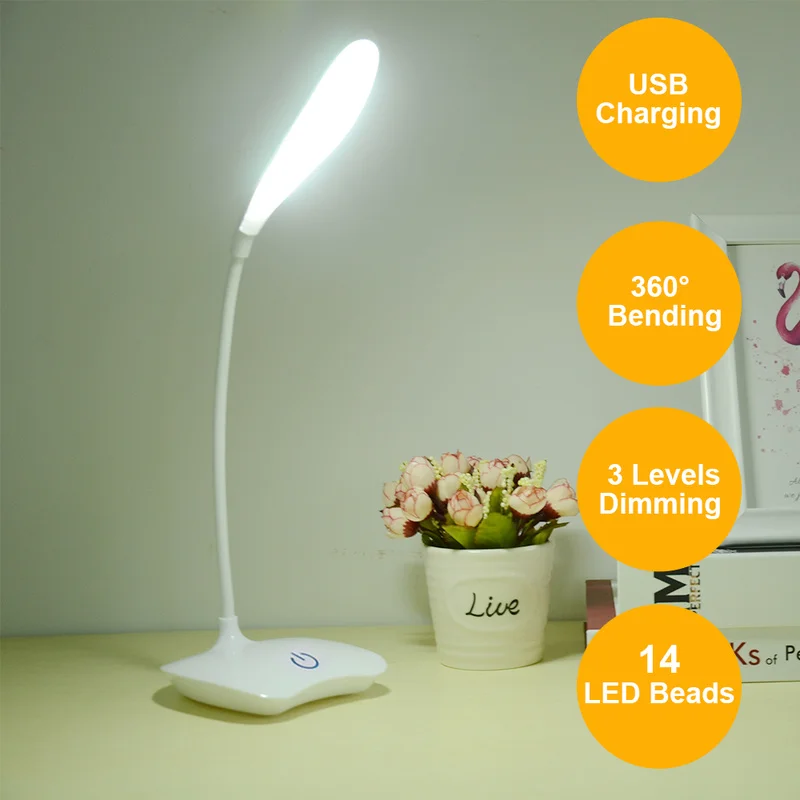 Free Shipping LED Desk Lamp Dimmable Touch Table Lamp Rechargeable Study Student for Reading Office Night Light Eye Protection