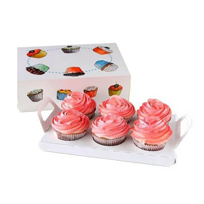 China Wholesale Custom Logo Printed Cardboard Paper Food Packaging Cup Cake Cupcake Box For Cupcake With Clear Plastic Window
