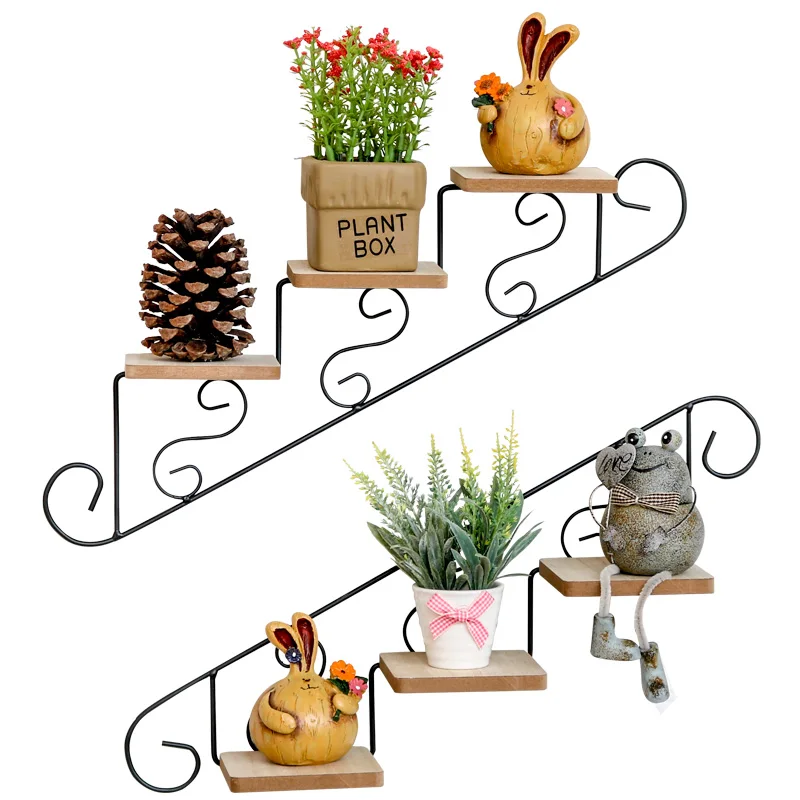 Modern wholesale set of 2 American rural creative stair shape Intersecting Wall Mounted Floating