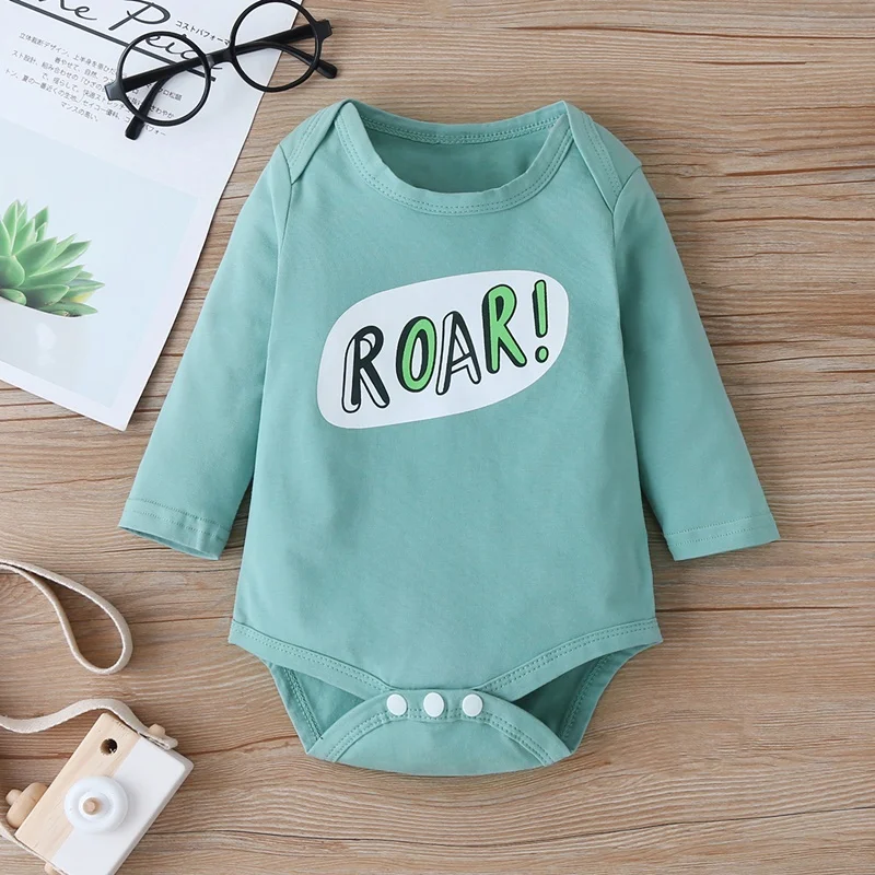 Spring Autumn Baby Clothes Sets Baby Boy Girl Clothes 3pcs Cotton Letter Long Sleeve Romper+cartoon Dinosaur Trousers+hat 3-18M