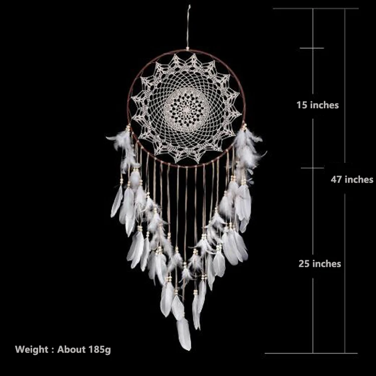 Factory Large Boho Handmade Dream Catcher Wall Art with White Feather Dream Catcher Hanging Wedding Decoration Ornament Gilft