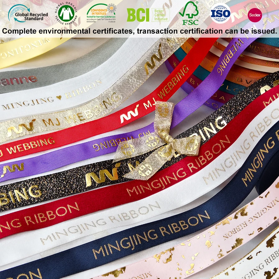 20 Years Ribbon Factory Custom Softness Glossiness Colorfastness Durability Grosgrain Silk Satin Printed Ribbon for Perfect Gift