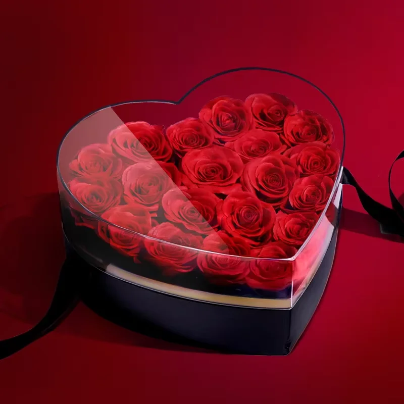 Hot Sale Red Roses Preserved In Heart Shape Flower Box To Express Love And Gratitude