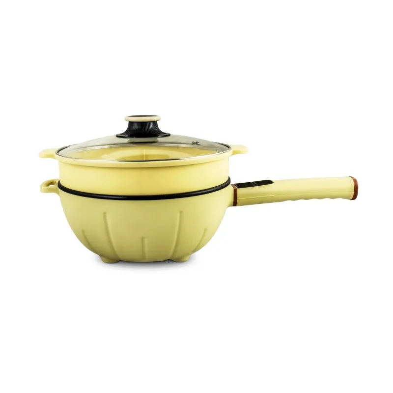 Multi Function Small Fry Pan Egg Boiler Electric Cooking Pot Handle Electric Frying Pan with Steamer Aluminum Tempered Glass 220