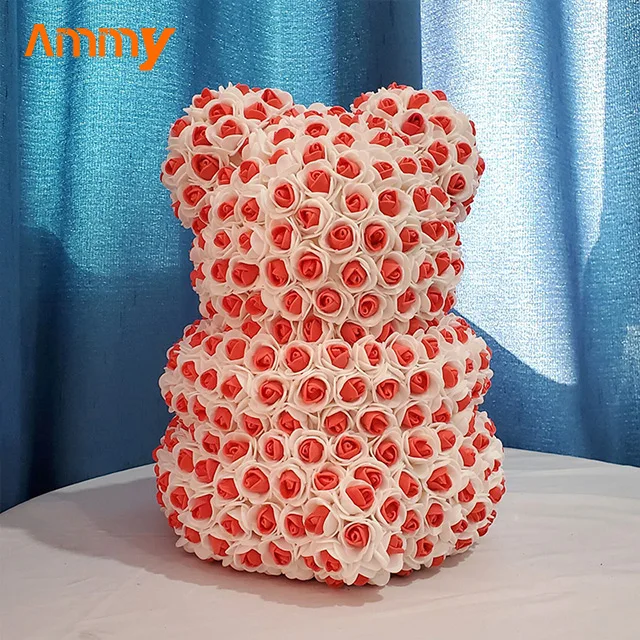 Ammy Two-color bear Popular And Premium Wholesale Foam/pe Rose Bear For Valentines Day Gifts