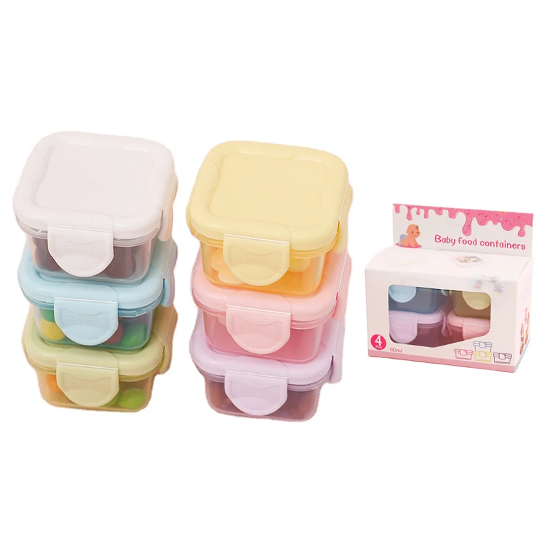 60ml BPA free 4 Pieces Set Plastic Food Storage Container Bento Accessories Mini Food Container With Lid