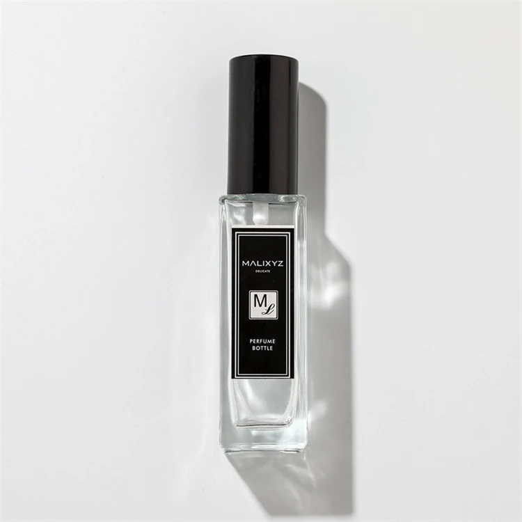 Stock 5ml 10ml 20ml 30ml clear empty square atomizer with pump spray lid perfume bottle gold black silver sprayfor sample