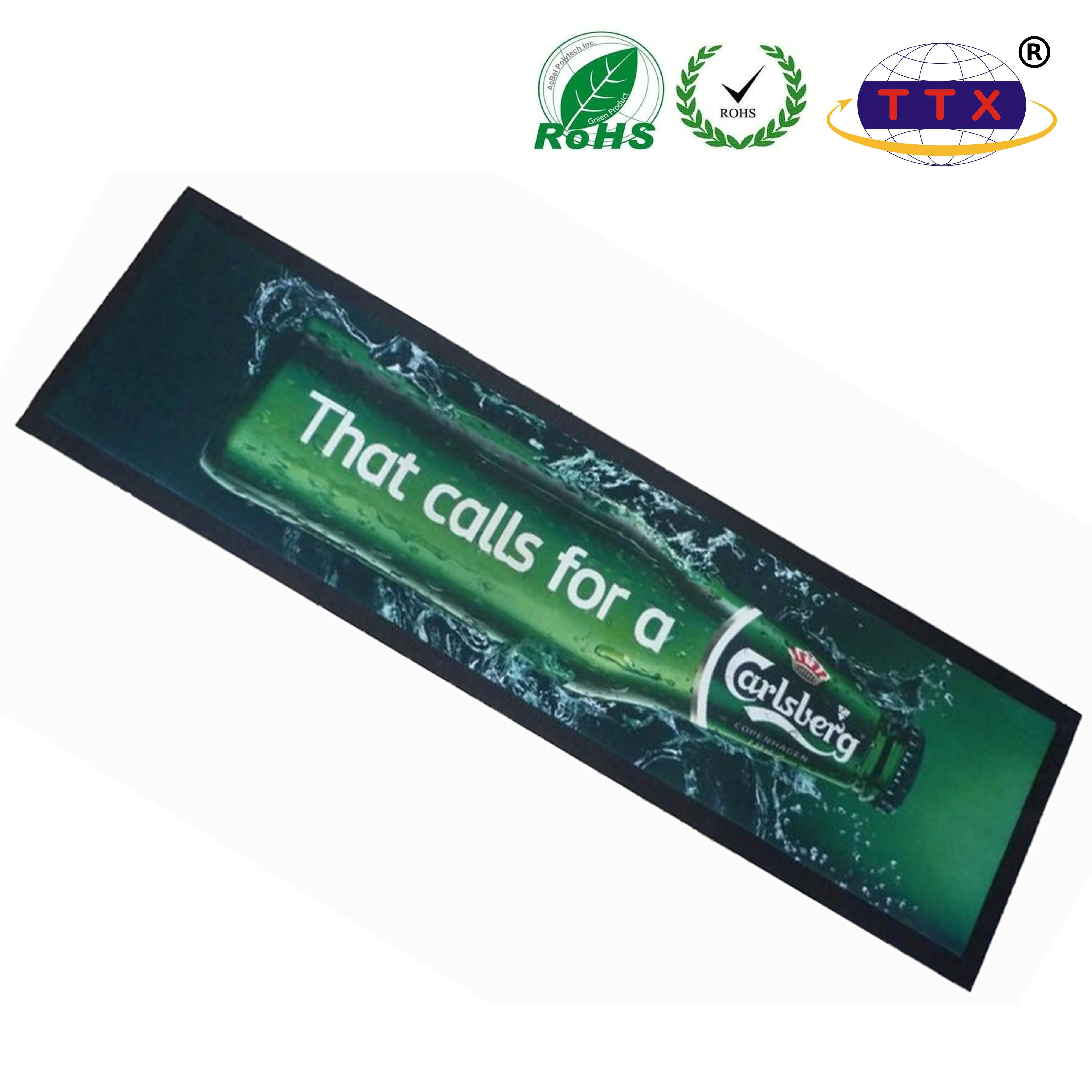 Promotion Non Toxic rubber heavy duty rubber Custom Bar Spill Mat with Logo printing blank sublimation gift bar runner mats