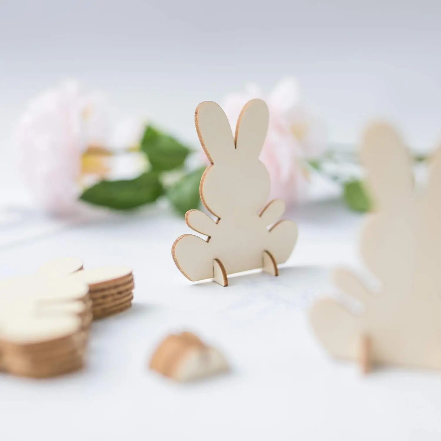 Tailai Wooden Rabbit Egg Shape Tags Easter Wood Slice Ornaments for Easter Day Spring Home Party Decors  DIY Home Party Decor