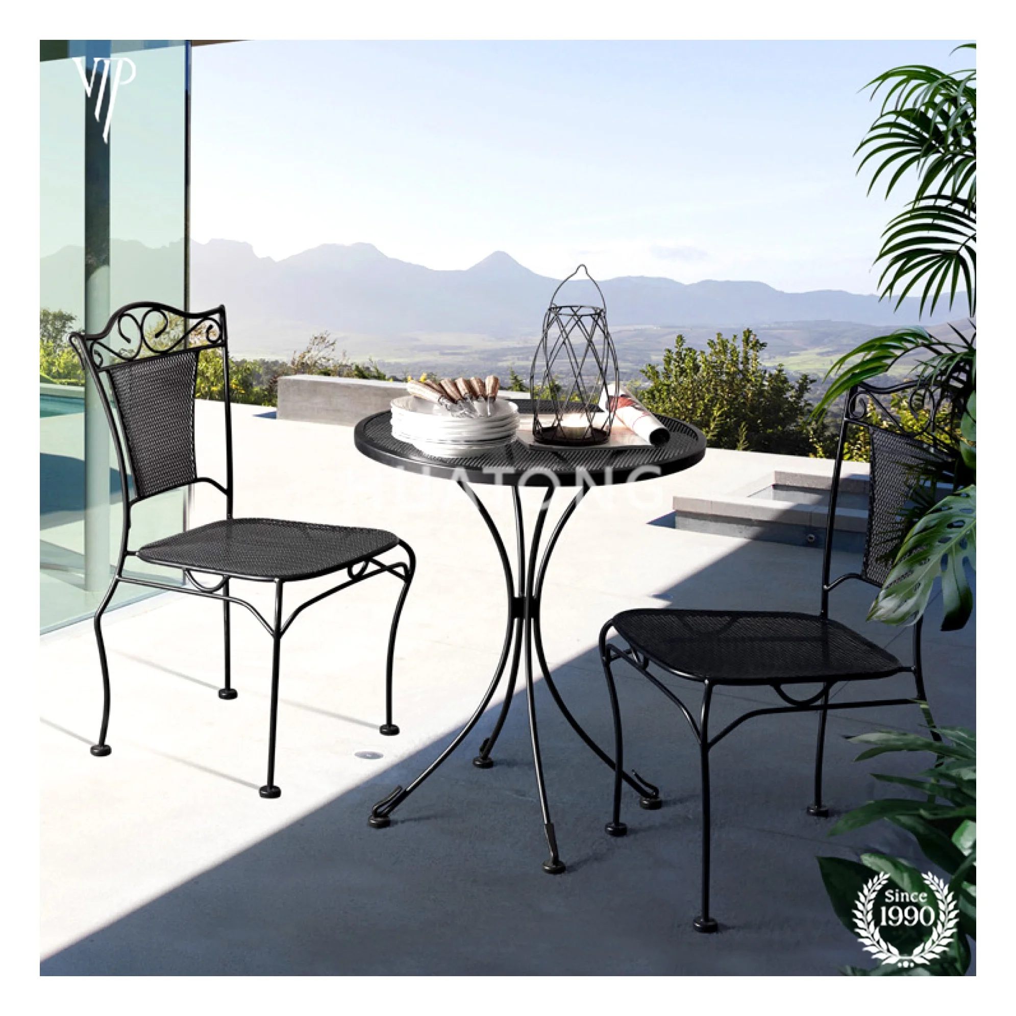 
Outside cast aluminum patio dining set outdoor black bistro table and chairs set furniture for balcony 