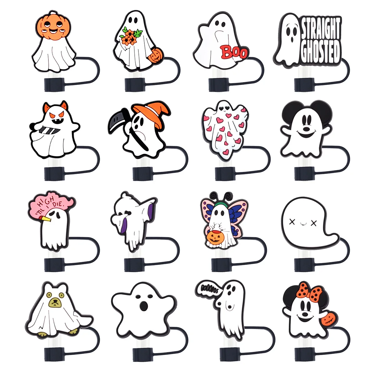 Customized Funny Halloween Cartoon Thermos Tipping Cup Dustproof Silicone Straw Cover Straw Topper Straw