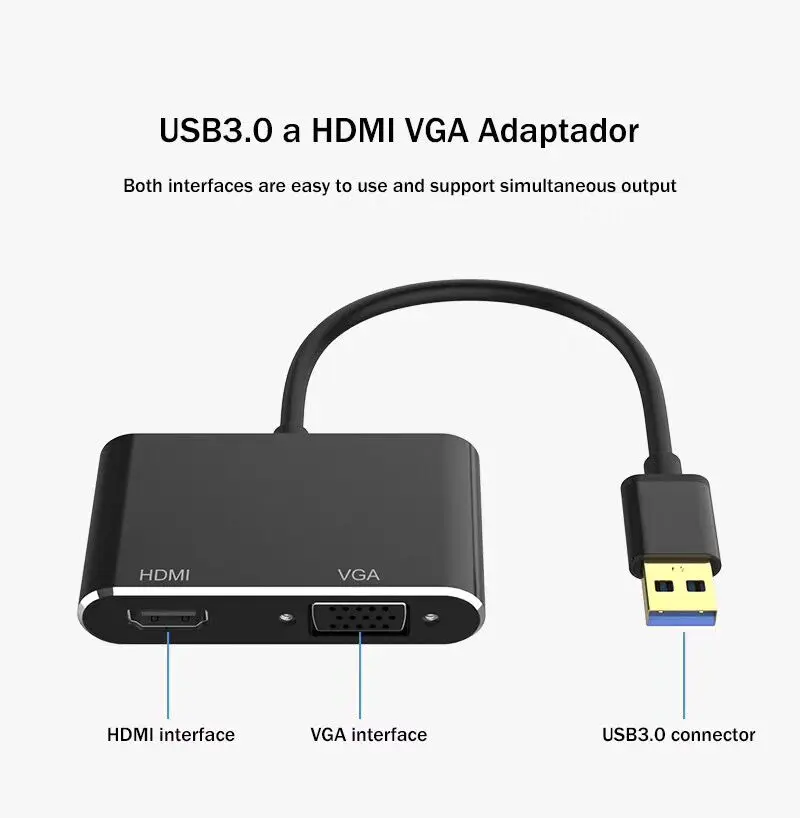 USB 3.0 to HDMI VGA Adapter Cable USB3.0 Multiport Dual Output Display 1080P Audio Video Converter