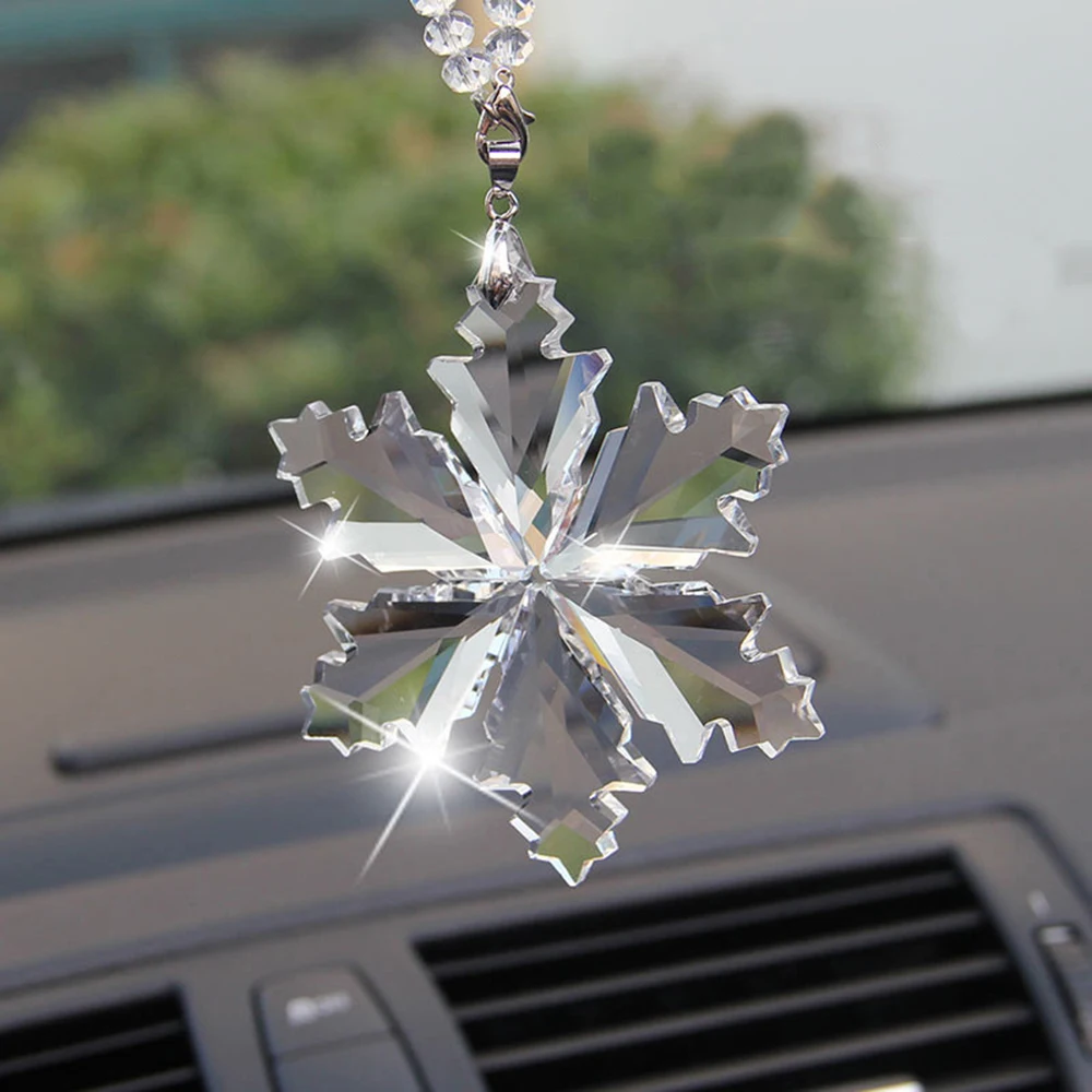 Wholesale Christmas Decor Gifts Car Mirror Pendant Prism Crystal Hanging Snowflake Ornaments