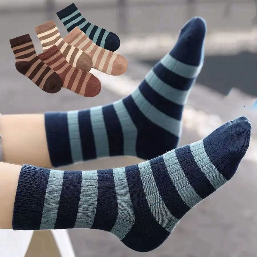 Low Price Sustainable Customer Logo Bamboo Cute Fiber Striped Children Men Socks