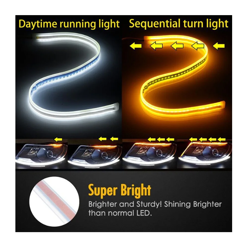 60 см Водонепроницаемые гибкие Автомобильные светодиодные дневные ходовые огни последовательная светодиодная полоса указатели поворота DRL Led