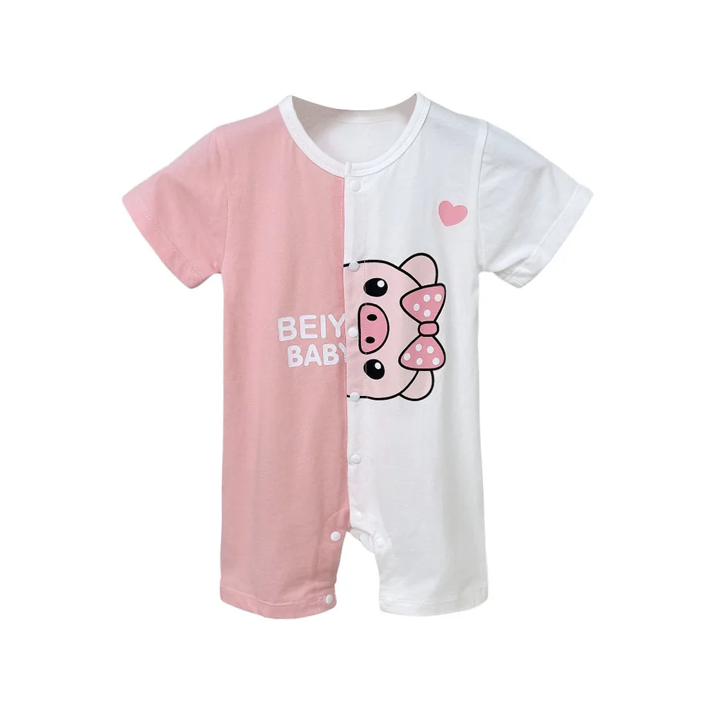 What&why New Design Short-Sleeve Baby Girl Romper High Quality Cotton Toddler Bodysuit Pig Print Infant Jumpsuit Boutique Cloth
