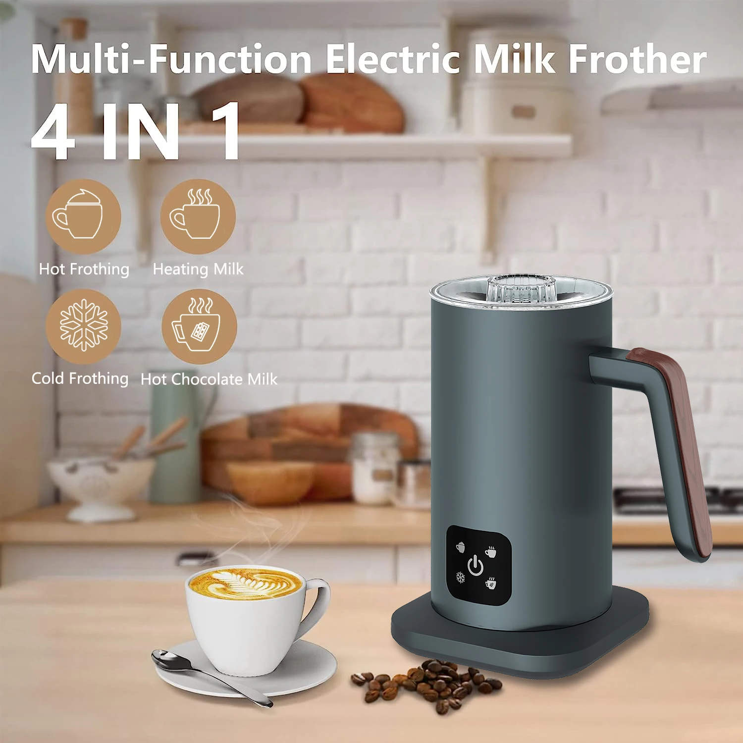 Electric Milk Frother ,  4 in 1 Coffee Milk Foam Maker ,  Milk Frothing Pitcher Froth  Heater Hot Milk Foaming