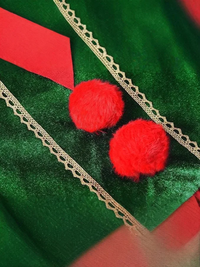 Baby Girl Halloween  ELF Cosplay Cute christmas red green bubble dress Costume Kid Halloween