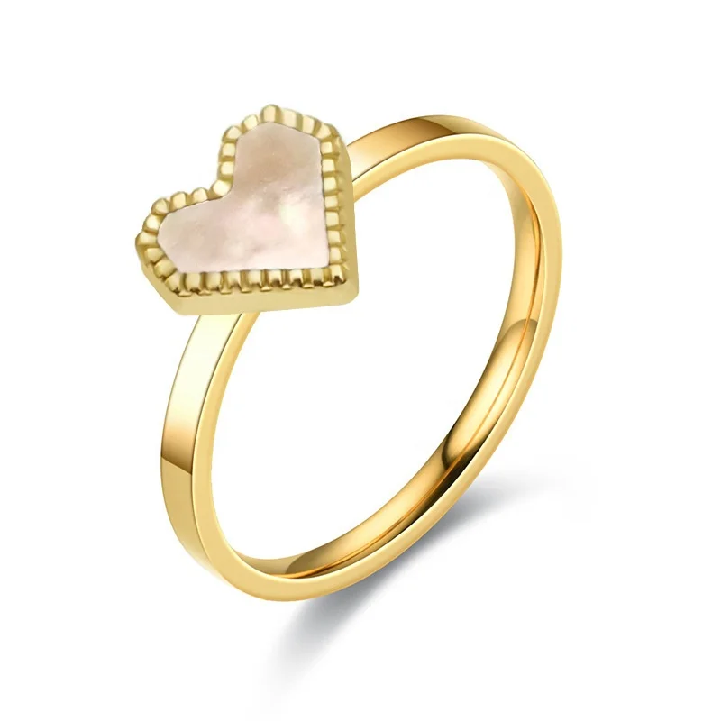 Dubai Plated 18K Gold Jewelry Exquisite Heart 4 Four Clover Flower Ring Black White Shell Stainless Steel Fashion Ring Women