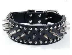 High Leather Sharp Spikes Medium Large Dog Pet Pitbull Matched Genuine Leather Leashes Lead Cool Sharp Spiked Studded Leather