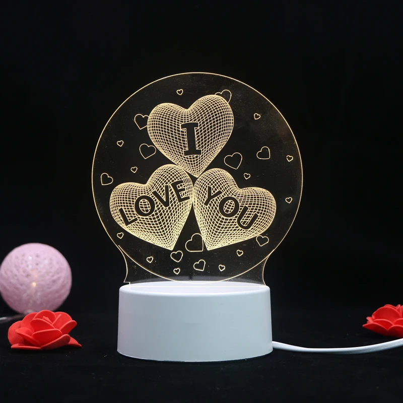 Акция ко Дню Святого Валентина, индивидуальные 3D креативные лампы, акриловая светодиодная иллюзия, ночник, 3d иллюзия, лампа