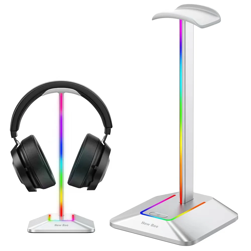 High quality Aluminum  RGB Headphone Stand with Charging Port Desk Gaming Headset Holder with USB hub