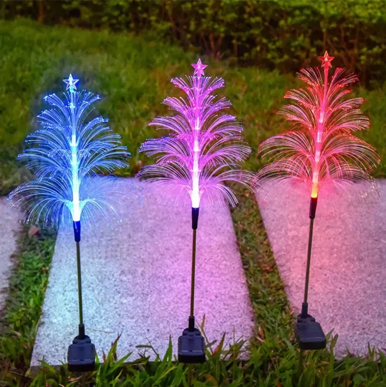 Solar Outdoor Waterproof LED Fiber Optic Night Lamp 7 Color Changing Solar Christmas Trees Jellyfish Lights for street