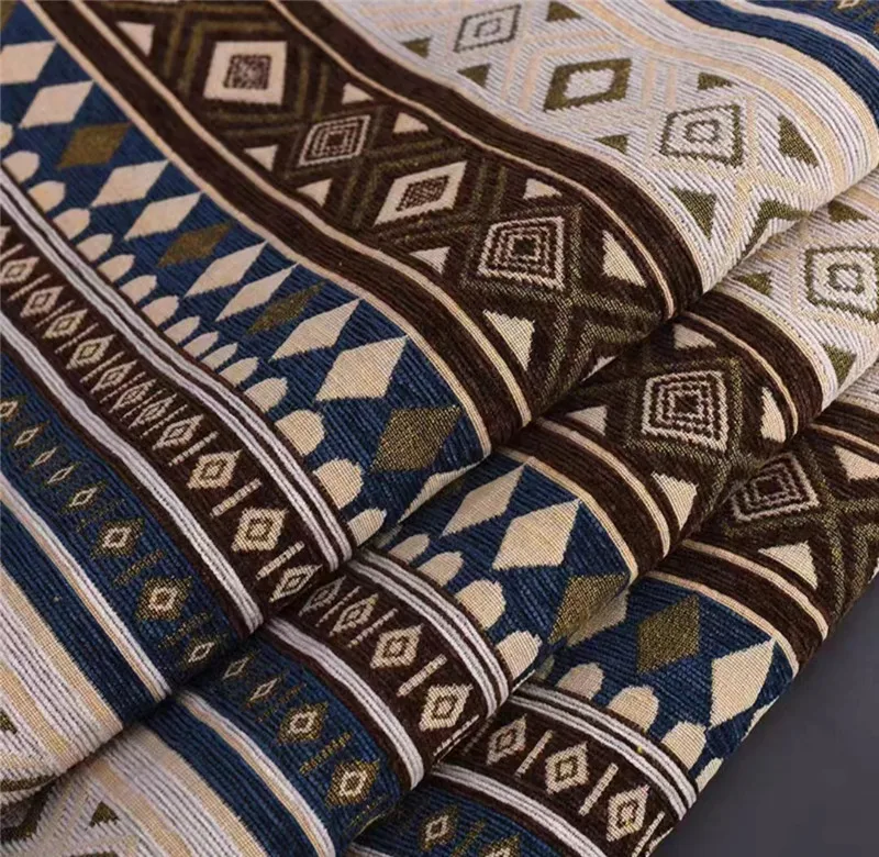 Polyester chenille jacquard sofa fabric diamond chenille jacquard for restaurant seat table cloth and picnic