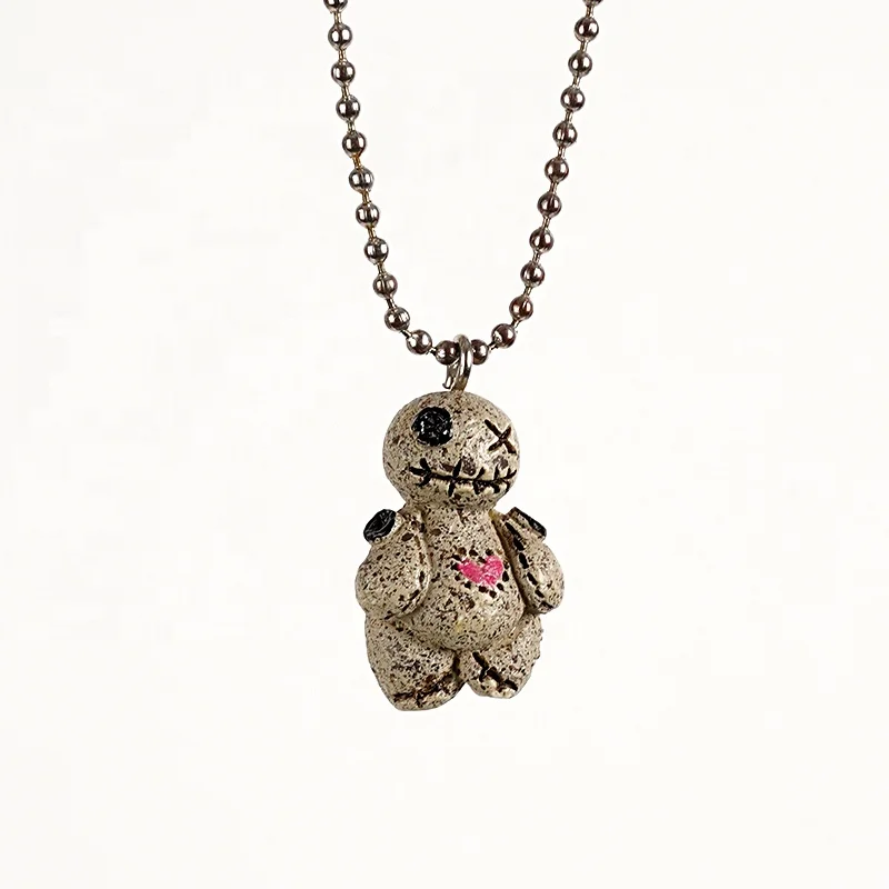 Voodoo doll necklace curse doll keychain hanging ornament resin crafts dark wind trinkets